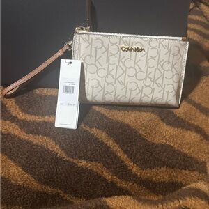 Calvin Klein Cream Monogram Wristlet